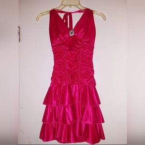HOT Pink ruffle halter party dress